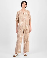 Nautica Jeans Women's Tile-Print Linen-Blend Blouse