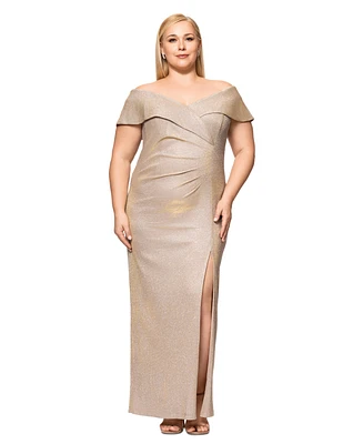 Xscape Plus Off-The-Shoulder Glitter Gown