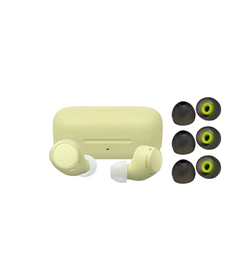 Sony WFC510 Truly Wireless Earbuds (Yellow) with Silicone Earbud Replacement Tips for In-Ear Headphones (Black, 6-pack)