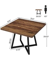 Tribesigns Square Dining Table Set of 4, 31.5" Industrial Dinner Table with Metal Base, Wood Kitchen Table for 10 People, Brown Bar Table for Restaura