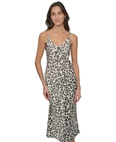 Dkny Jeans Women's Animal-Print Washed Satin Slipdress