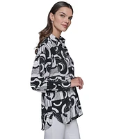 Karl Lagerfeld Paris Women's Printed Oversized Button-Front Top