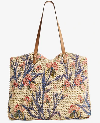 Style & Co Extra-Large Printed Straw Floral Tote, Exclusively at Macy's