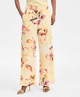 I.n.c. International Concepts Women's Floral Crinkle-Chiffon Wide-Leg Pants, Exclusively at Macy's