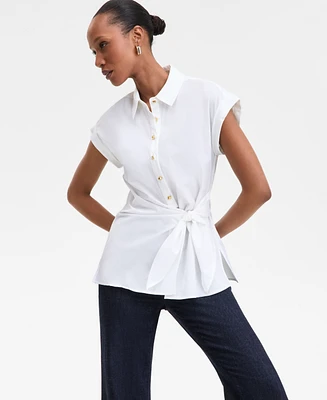 I.n.c. International Concepts Women's Twist-Front Tie-Waist Shirt, Exclusively at Macy's