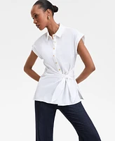 I.n.c. International Concepts Women's Twist-Front Tie-Waist Shirt, Exclusively at Macy's