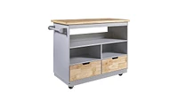 Rolling Kitchen Island with Storage, Rubber Wood Top, and 3 Drawers