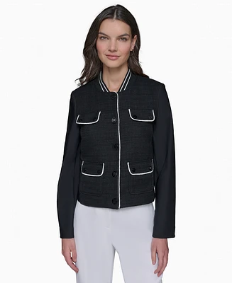 Karl Lagerfeld Paris Women's Contrast-Trim Mixed-Media Tweed Jacket