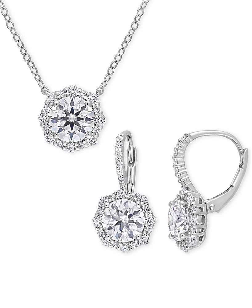 Macy's 2-Pc. Set Moissanite (4-5/8 ct. t.w.) Round Drop Earrings & Pendant 17" Necklace in Sterling Silver