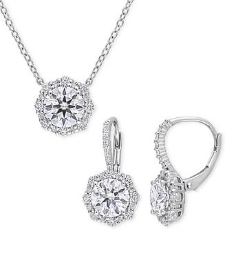 Macy's 2-Pc. Set Moissanite (4-5/8 ct. t.w.) Round Drop Earrings & Pendant 17" Necklace in Sterling Silver