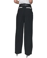 Karl Lagerfeld Paris Women's Belted Contrast-Trim Pants