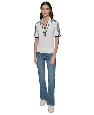 Karl Lagerfeld Paris Women's Logo-Tape Polo Sweater