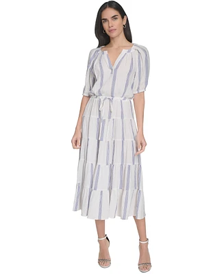 Calvin Klein Women's Striped Tiered A-Line Midi Dress