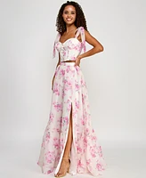 B Darlin Juniors' Floral Print Two-Piece Ball Gown, Created for Macy's