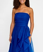 B Darlin Juniors' Asymmetric Drape Strapless Ball Gown