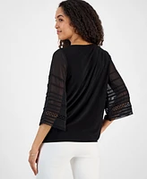 Kasper Women's Round-Neck Pleated Bell-Sleeve Top