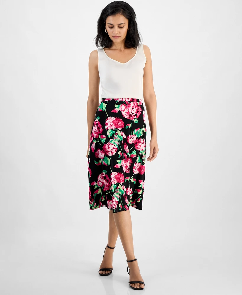 Kasper Women's Floral Flared Pull-On Midi Skirt