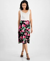 Kasper Women's Floral Flared Pull-On Midi Skirt
