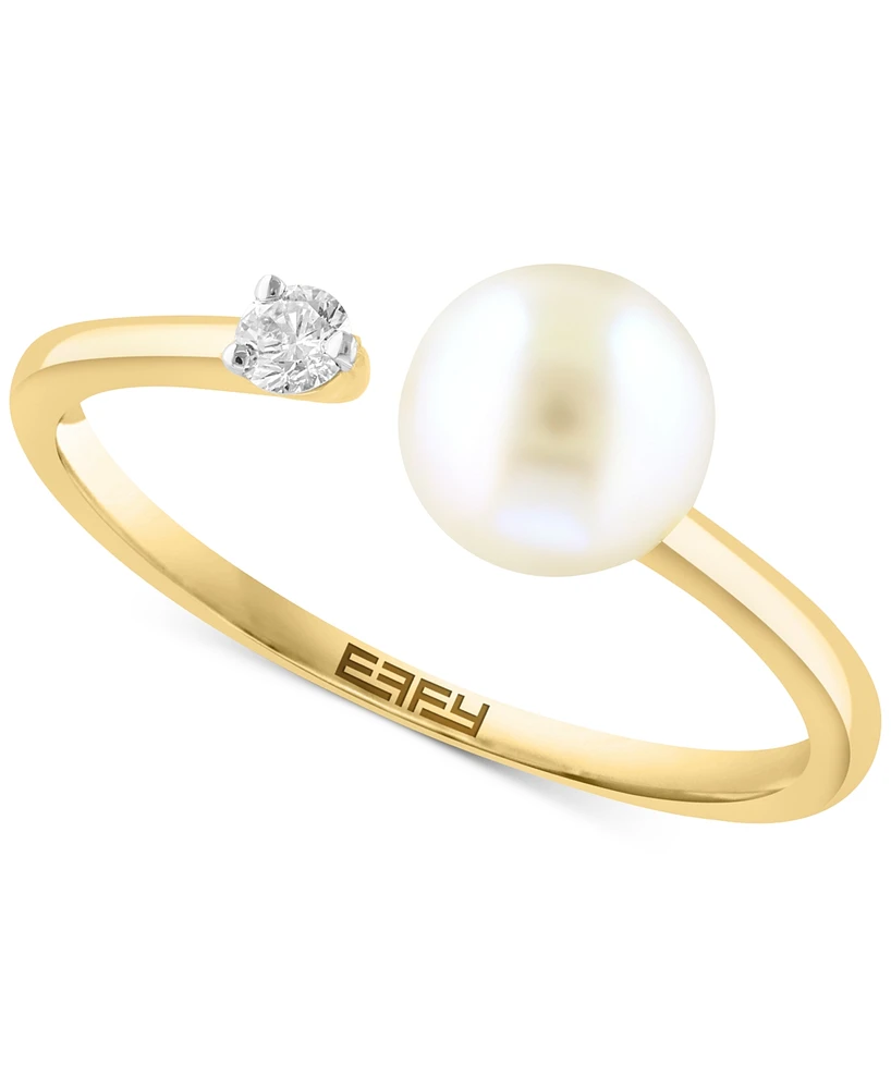 Effy Cultured Freshwater Pearl (6mm) & Diamond (1/20 ct. t.w.) Cuff Ring in 14k Gold