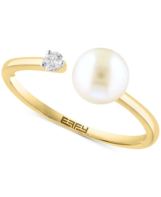 Effy Cultured Freshwater Pearl (6mm) & Diamond (1/20 ct. t.w.) Cuff Ring in 14k Gold