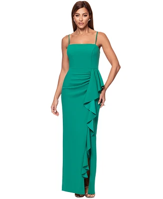 Xscape Women's Ruffled Side-Slit Scuba Crepe Gown