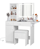 Vanity Desk with Led Lighted Mirror & Power Outlet