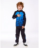 Deux par Boys Printed Full Zip Athletic Cardigan Blue And Black