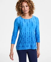 Jm Collection Petite Printed Jacquard Scoop-Neck Top, Exclusively at Macy's