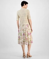 Robbie Bee Women's Crochet Shrug Printed Lace Dress