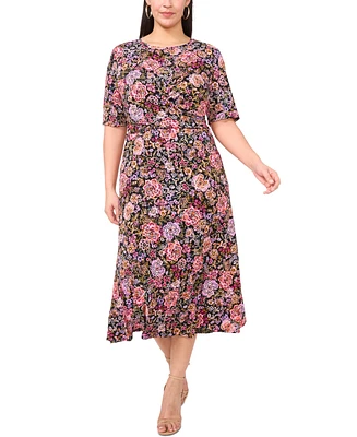 Msk Plus Printed Twist Elbow-Sleeve Midi Dress