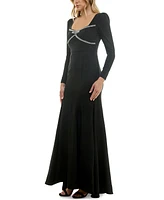 Taylor Women's Rhinestone-Trim Long-Sleeve Gown