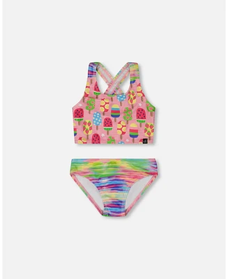 Deux par Girls Printed Two-Piece Swimsuit Multicolored