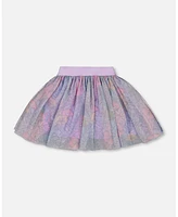 Deux par Toddler Girls Printed Mesh Skirt Lilac Tropical And Pink Flamingos - Toddler|Child