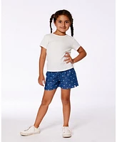 Deux par Toddler Girls Printed Chambray Short Navy Blue And White Hearts - Toddler|Child