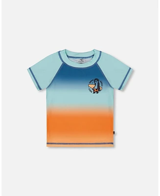 Deux par Boy Short Sleeve Rashguard Navy Blue, Turquoise, And Orange - Toddler|Child