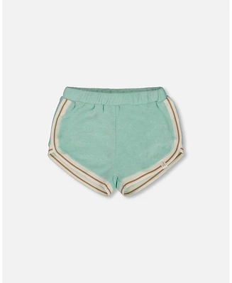 Deux par Baby Girls Terry Cloth Short Turquoise And Beige