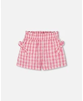 Deux par Big Girls Smocked Waist Short With Knots Pink And White Checks