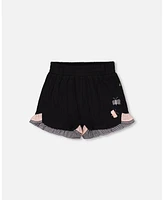 Deux par Toddler Girls Crinkle Short With Frills Black And Butterflies - Toddler|Child