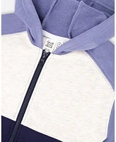 Deux par Big Boys French Terry Color Block Full Zip Hoodie Sweatshirt Blue, Navy And Cream