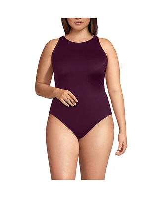 Lands' End Plus Tugless High Neck Portrait Back One Piece Swimsuit