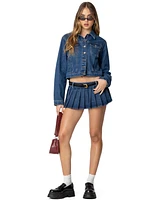 Edikted Women's Zenia Denim Pleated Mini Skort