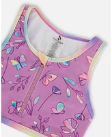 Deux par Girls Printed Two-Piece Swimsuit Old Mauve And Multicolored Butterflies