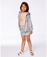 Deux par Big Girls Printed French Terry Short Lilac Tropical And Pink Flamingos