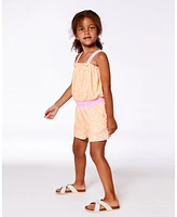 Deux par Big Girls Printed Terry Cloth Romper Vibrant Orange And White