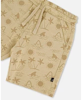 Deux par Deux Baby Boys Printed French Terry Short Beige With Palm Trees