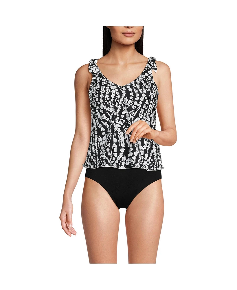 Lands' End Women's Petite V-neck Shoulder Tie Flutter Tankini Swimsuit Top