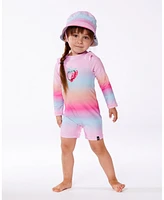 Deux par Baby Girls Long Sleeve One-Piece Rashguard Pink, Orange, And Turquoise