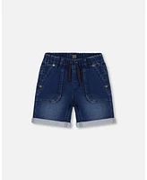 Deux par Toddler Boys French Terry Denim Short Dark Blue - Toddler|Child