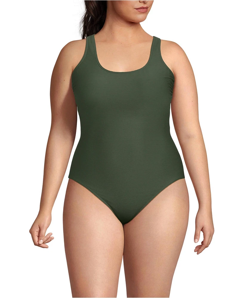 Lands' End Women's Plus Tugless Ribbed X-Back One Piece Swimsuit