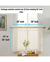 Hlc.me Sophia Floral Rod Pocket Lace Semi Sheer Voile Short Cafe Tiers for Small Windows - 28 x Inch Length ( Tiers